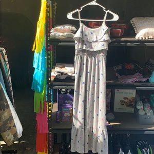 Sleeveless pink, blue and gray maxi dress